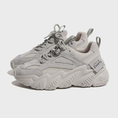 Женские кроссовки Shougu Dad из натуральной кожи на толстой подошве — нежно-розовые, универсальные для осени/зимы 2024 года.