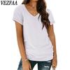 Женские модные повседневные летние весенние однотонные блузки и рубашки с v-образным вырезом и короткими рукавами с принтом