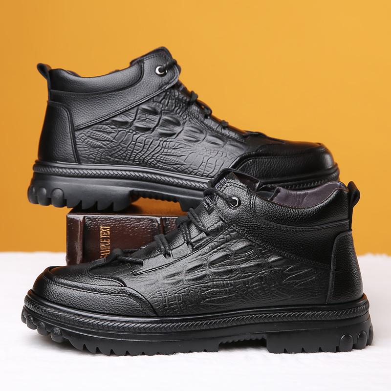 Модные зимние ботинки для снега, теплые мужские ботинки из мягкой кожи, мужские ботинки для снега, нескользящие ботинки на шнуровке, деловая обувь для мужчин