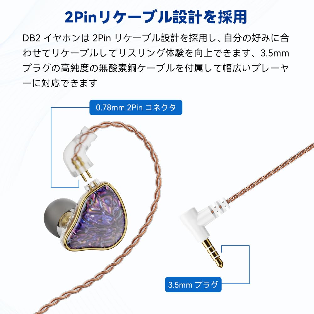 Наушники NICEHCK DB2 типа Earphone Канального типа 1 динамический драйвер 1 сбалансированный арматурный драйвер 2-контактный разъем Проводные наушники с заушным креплением Высокий звук