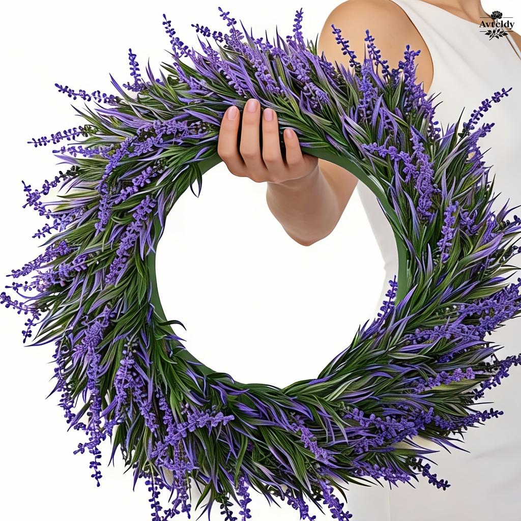 26-Inch Large Eucalyptus Wreath | Artificial, Gypsy-Themed with Lavender, Suitable for All Seasons, White and Green Tones