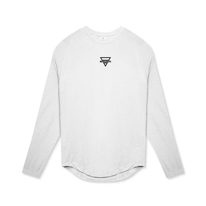 Muscleguys Мужская футболка с длинным рукавом весна/осень, однотонные футболки для фитнеса, облегающие компрессионные топы с круглым вырезом