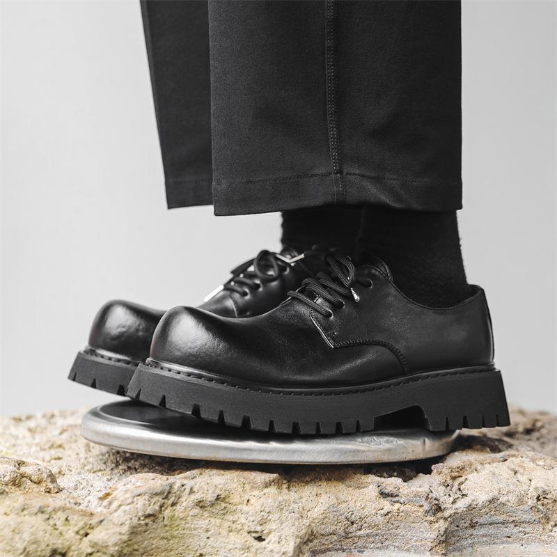 Кожаные туфли мужские осенние новые черные на платформе с инструментами, повседневные туфли-дерби в британском стиле в стиле ретро 2036-J