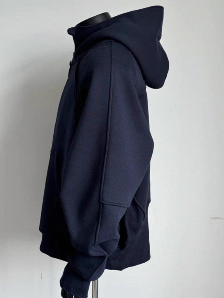 Унисекс Деконструированное худи с воротником-стойкой на молнии до середины для весны и осени