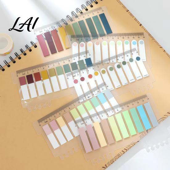 Professional File Sorting Tabs Index Sticker with Built-in Scale Ruler Morandi Color Transparent Book Annotation PET Page Markers Compact