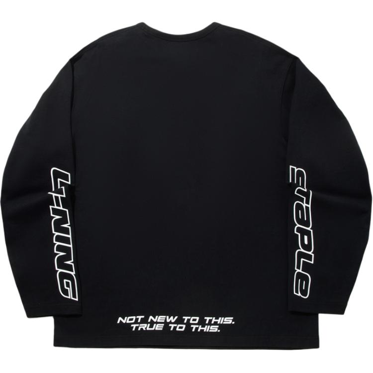 Li Ning X Staple Коллаборация Светоотражающая Свободная Футболка с Длинным Рукавом Мужские Топы Черный ATLV305-1