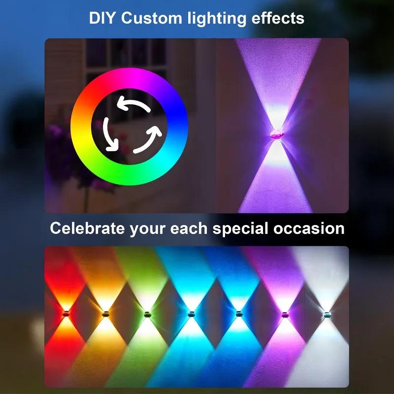 Multi Color Solar Fence Lights Outdoor Waterproof IP67 Upper and lower double header Down Lighting for Backyard