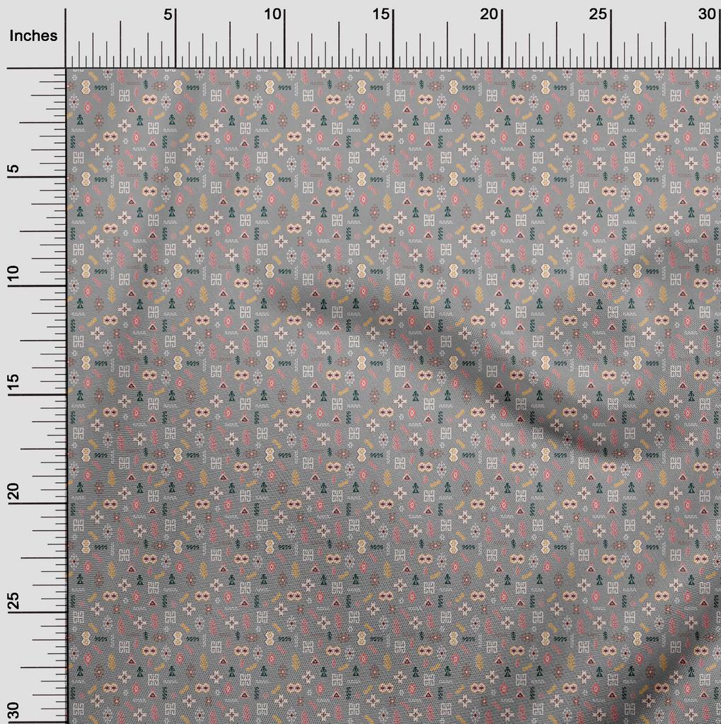 oneOone Cotton Flex Gray Fabric Asian Kilim Sewing Material Print Fabric By The Yard 40 Inch