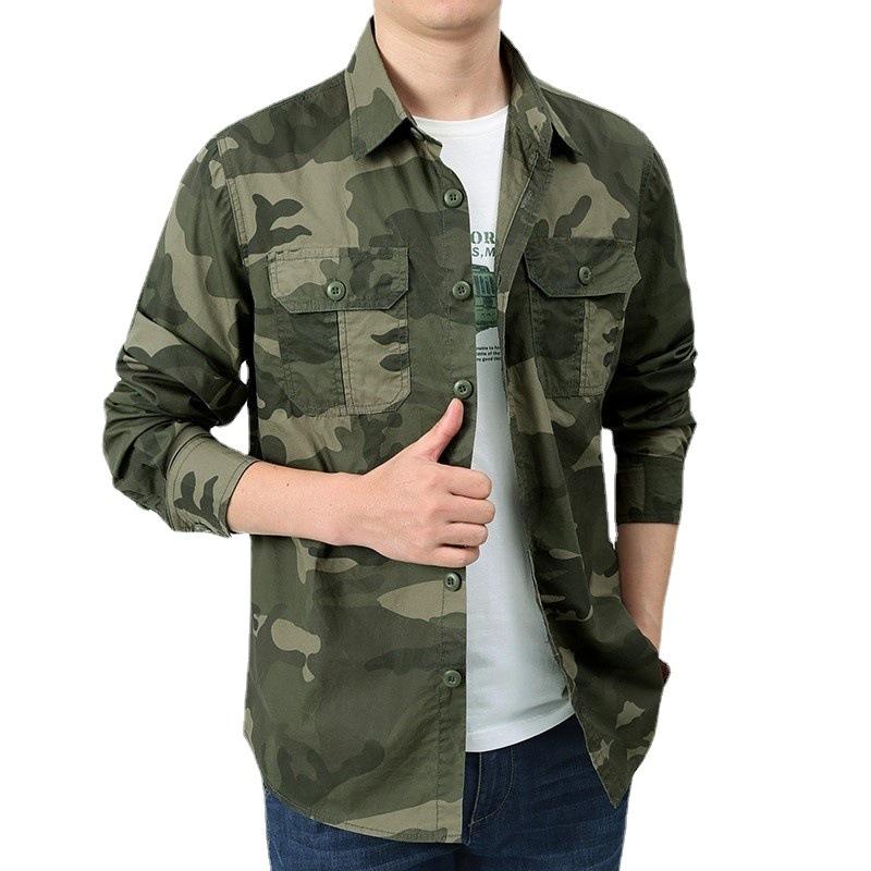 Spring and Autumn Cotton Shirt Men's Long Sleeve Tooling Loose Outdoor Casual Men's Camouflage Shirt