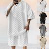 Men's Sports Suit Summer  Korean High Street Jacquard Plaid T-shirt Shorts Two-piece Set Male Casual Retro Loose O-neck Top