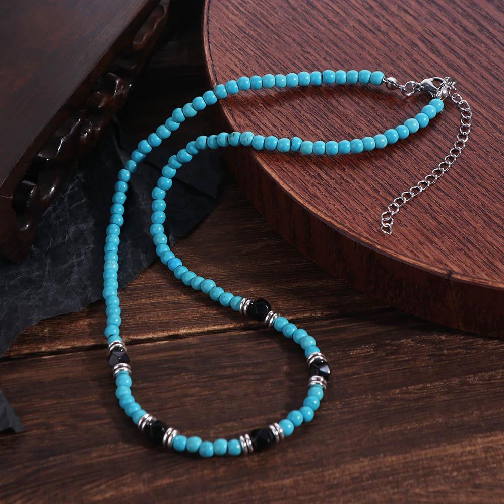 Текстурное ожерелье из бусин, ожерелье в стиле вестерн кантри с черными бусинами, бирюзовое ожерелье, мужское, мужское