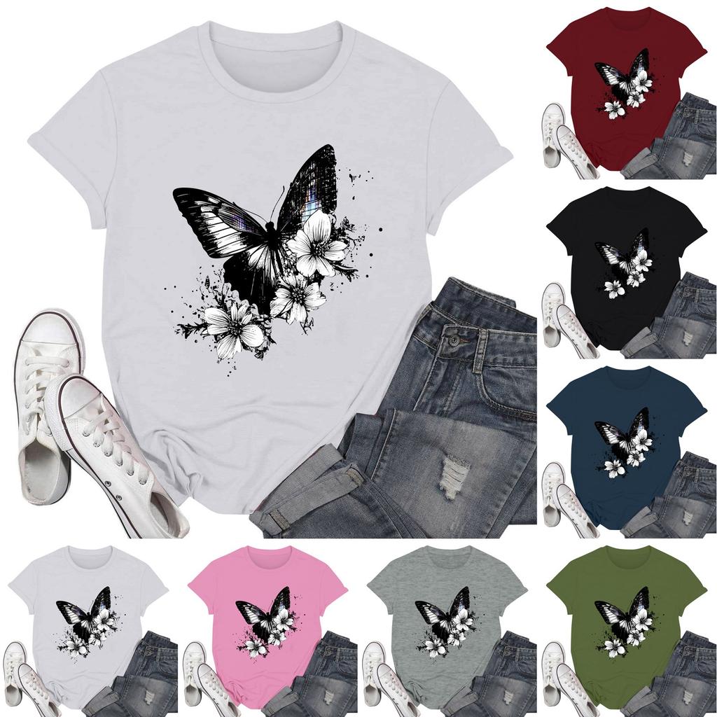 Women's Fashion Casual Printed Short Sleeve Round Neck Pullover Tops