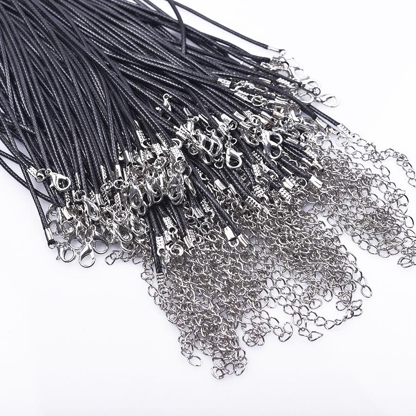 505560Cm Black Cord Leather Rope Chain Necklace Fastener Alloy Extended Chains Wax Pack Necklaces For Women Men Lobster Clasp
