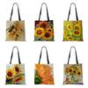Sunflower Flowers Women Shoulder Bag Shopper Canvas Casual Grocery Handbag 2022 Print Painting Vintage Large Capacity Tote Books