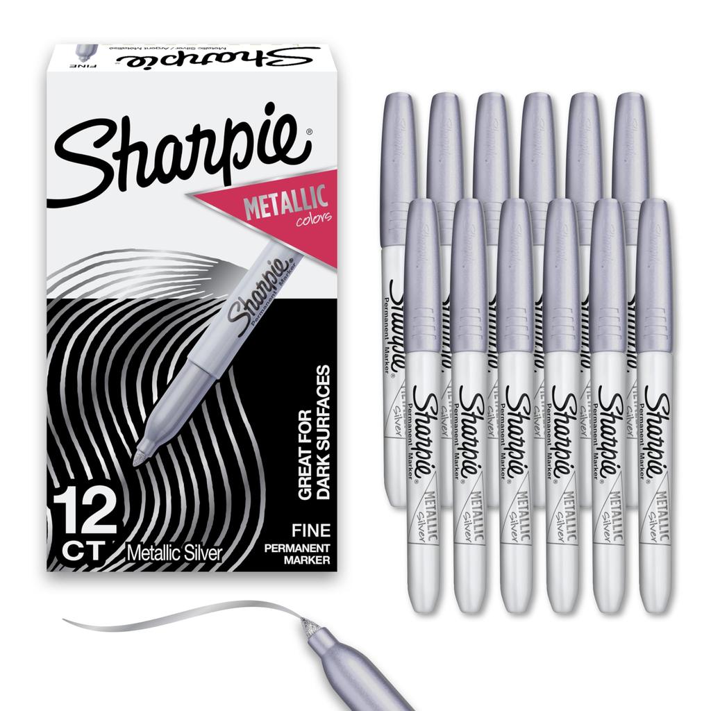 Sharpie Металлический серебристый Маркер на масляной основе, средний наконечник, Артикул 39100, Упаковка 12 шт., (F), Нет.