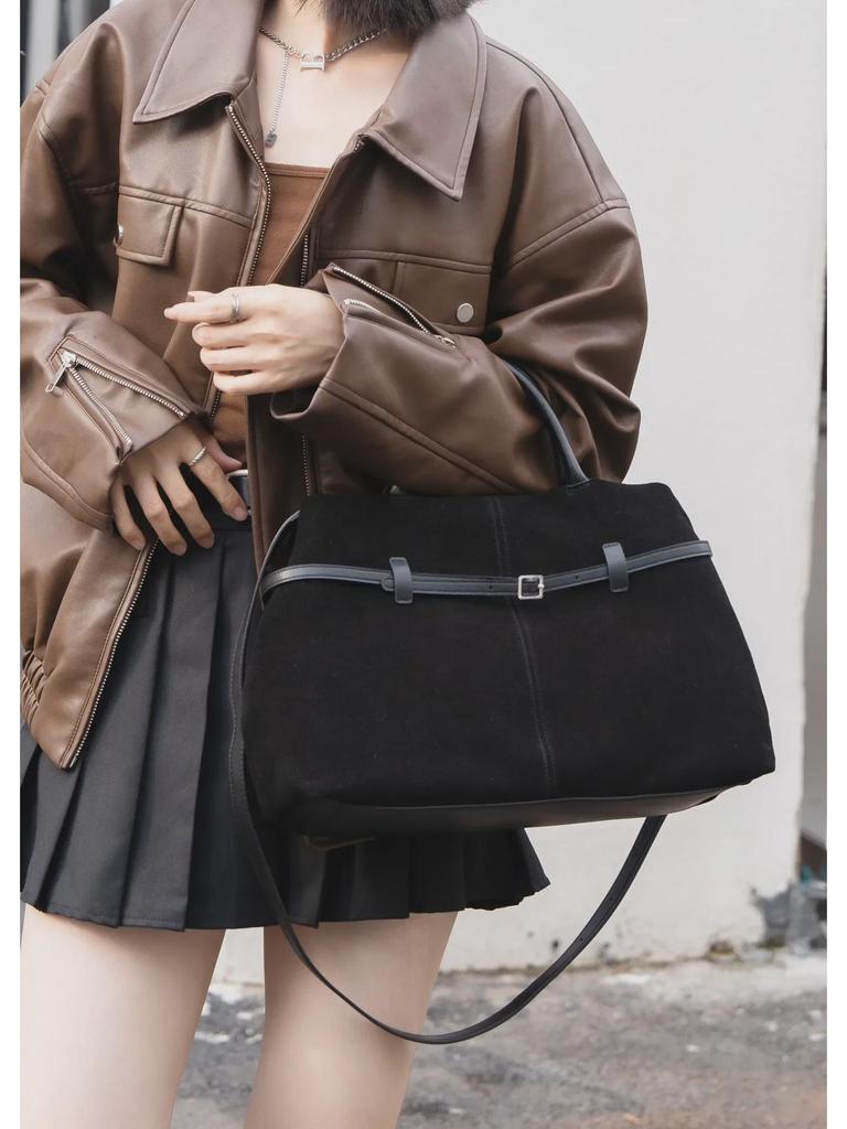 Женская сумка-тоут из натуральной кожи и замши большой вместимости - универсальная матовая сумка в стиле ретро для ношения на руках и через плечо