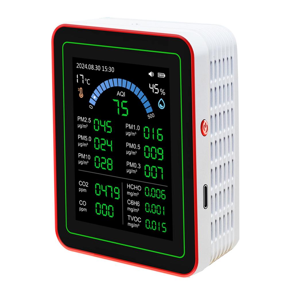 Измеритель качества воздуха 18 в 1 CO2 TVOC HCHO PM2.5 PM10 Темп Влажн Детектор Тестер В помещении Питание от батареи Хранение данных