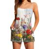 Women's Casual Fashion Floral Print Sleeveless Suspenders With Pockets Jumpsuit Shorts
