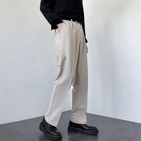 Men Suit Pants Button Zipper Closure Straight Leg Slacks Solid Color Loose Formal Business Style Office Wear Trousers