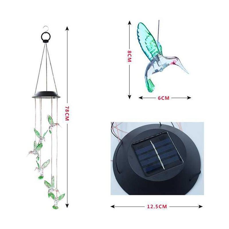 Solar Lights Outdoor Butterfly Dragonfly Hummingbird Wind Chimes Color Changing Waterproof Solar Powered Led Wind String Lights Hanging Lights