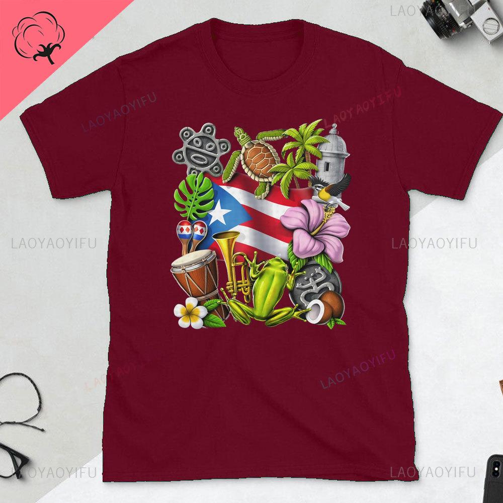 Puerto Rico Shirt Boricua Shirt Tylenol Frog Tshirt Short Sleeve Puerto Rico Flag Cotton Shirts Symbol Unisex Clothing Tee Top