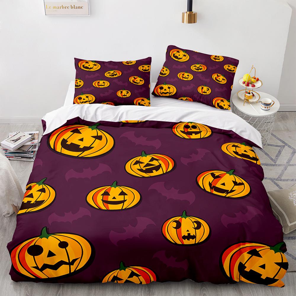 Halloween Duvet Cover Pumpkin Lantern Cartoon King Queen Twin Size Polyester Bedding Set For Kids Boys Girls Teens Bedroom Decor