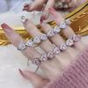 Fashion White Pink Heart Women Silver Bracelets Bangles for Girl Shinny Cut CZ Bridal Adjustable Bracelet Party Jewelry