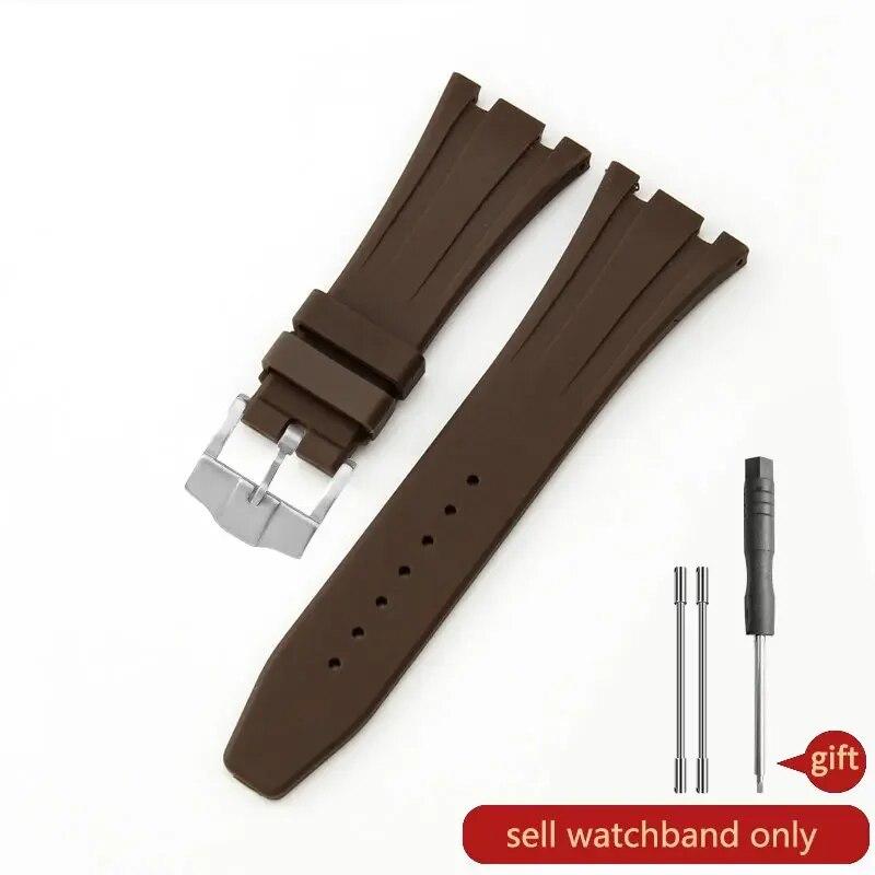 Резиновый силиконовый ремешок для часов для мужчин 27 28 мм для Ap Royal Oak 15400 26320, вогнутый интерфейс, стальной ремешок с складной пряжкой из розового золота