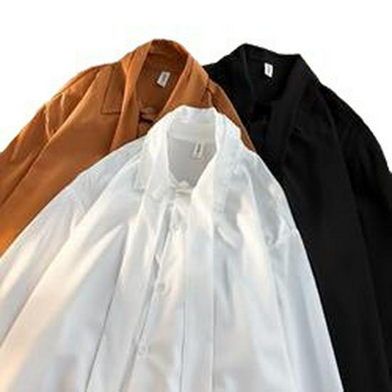 Мужская рубашка с длинным рукавом и галстуком-бабочкой в корейском стиле - Повседневный свободный крой, однотонная, коллекция весна-осень