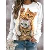 Kawaii Cat Women's T Shirt 3D Print Casual Long Sleeve Tees Oversized Harajuku Sweater Clothing Daily Blouse Female Loose Tops