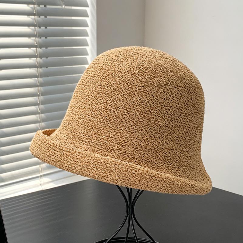 Curled hat women's spring summer light and breathable sunscreen visor knitted bucket hat versatile washbasin hat
