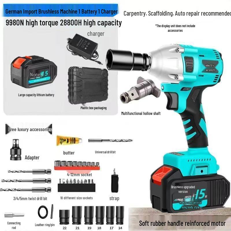 High Torque Brushless Electric Impact Wrench with Lithium Battery
