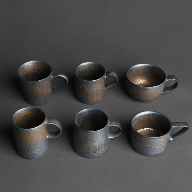 Японская обожженная в печи чашка для чая с черненой золотой ручкой ручной работы в стиле ретро из керамики чашка для кофе с молоком и чая