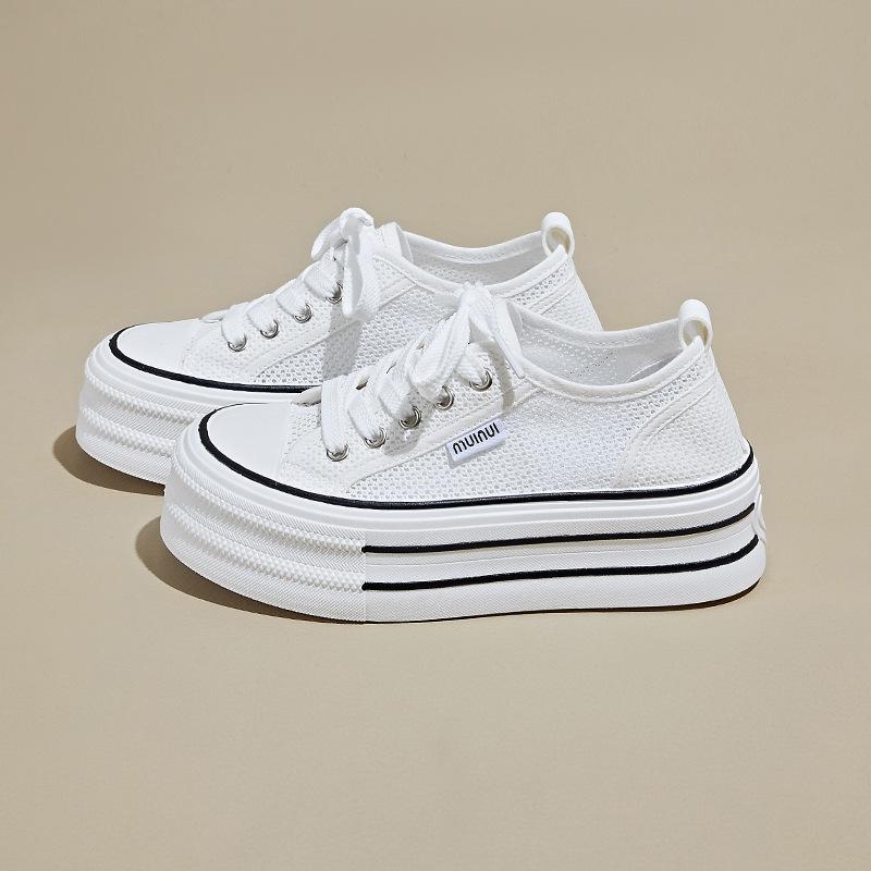 Summer Mesh White Shoes New Style of Female Students Breathable Height-enhancing Casual Street Clapper Shoes