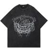 Винтажная стираная черная футболка Streetwear Ретро Графическая футболка с молнией Хлопок Унисекс Футболка Мужские Топы Футболки