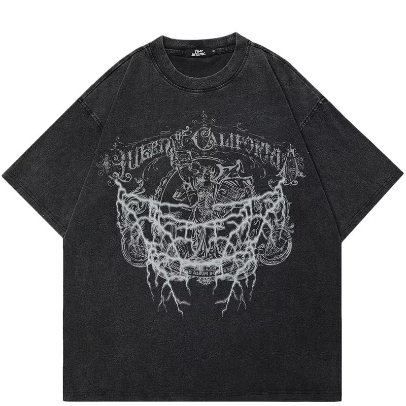 Винтажная стираная черная футболка Streetwear Ретро Графическая футболка с молнией Хлопок Унисекс Футболка Мужские Топы Футболки