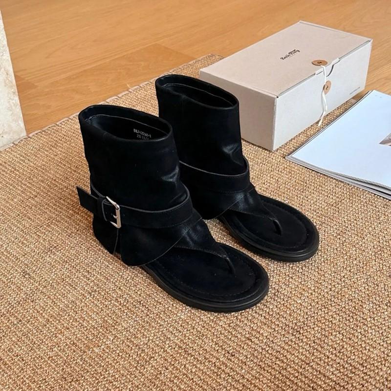 Срочная вторая доставка! Римские каникулы~ Стильные шлепанцы Spice Girls с круглым носом, ремешком с пряжкой, на среднем каблуке, крутые ботинки