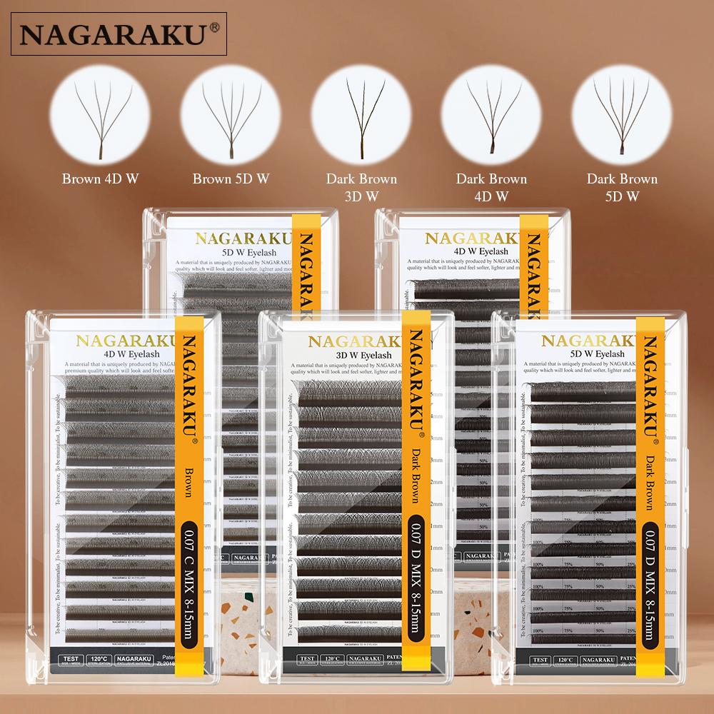 NAGARAKU Коричневые Темно-коричневые 3D/4D/5D W-образные Ручная работа Готовые пучки Наращивание ресниц Полные ресницы Натуральные Мягкие Легкие Матовые Густые