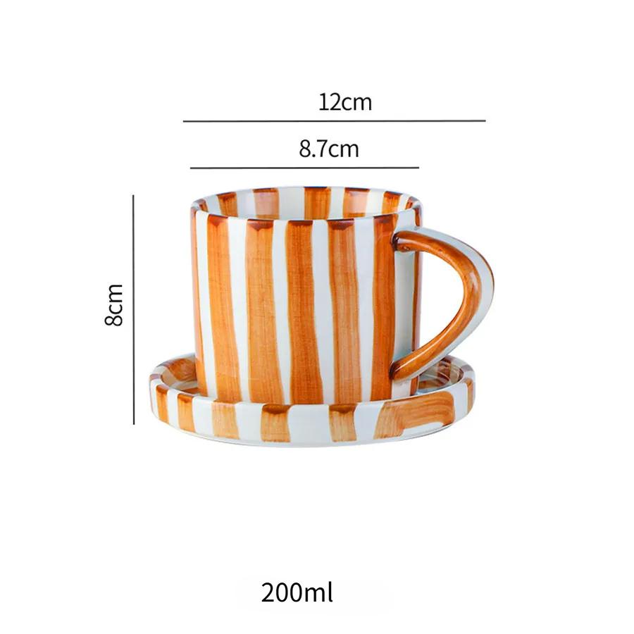 Полосатая антикварная кофейная кружка в минималистском стиле, полосатая нарисованная вручную чашка и тарелка, набор, новая керамическая чашка для молока, послеобеденного чая, кофейная чашка для дома