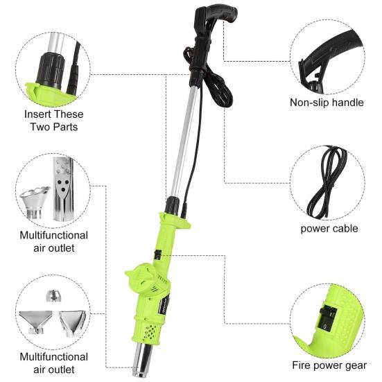 Электрическая горелка для сорняков с эргономичной ручкой, высокая мощность, регулируемая температура, садовая электрическая горелка для сорняков с комплектом насадок