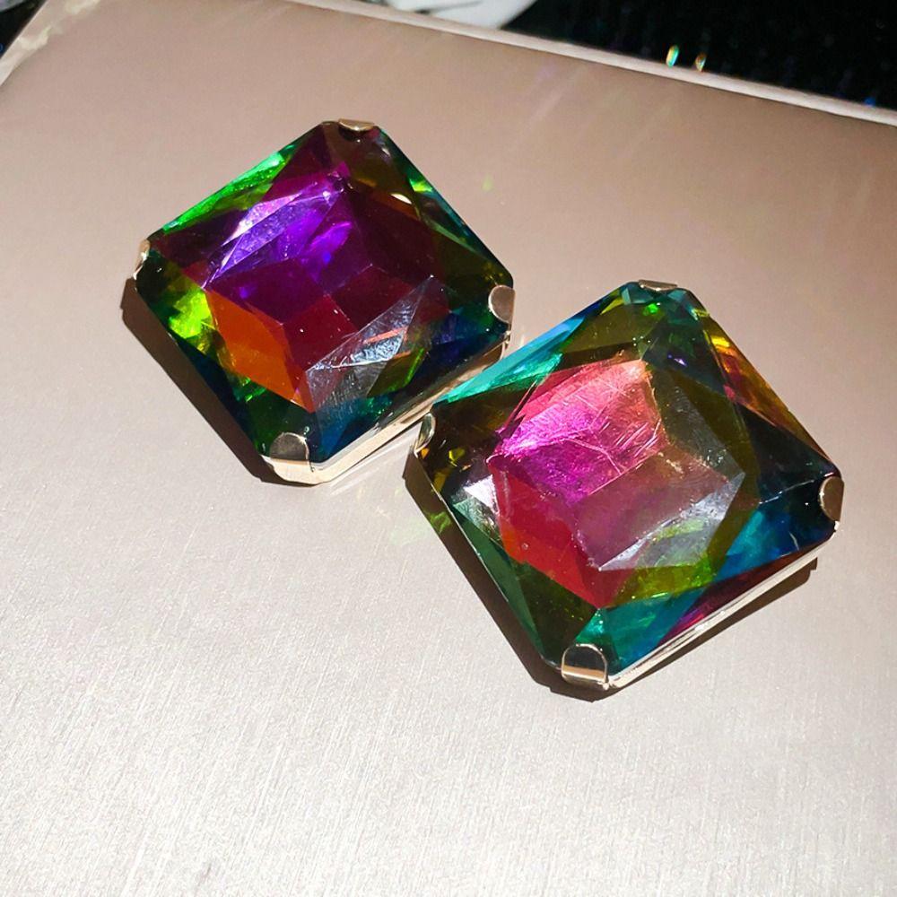 Rhinestone Crystal Vintage Wedding Earrings Square Shape Crystal Earrings Large Crystal Ear Stud