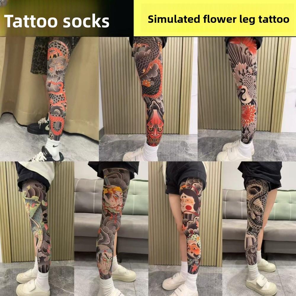 New Full Leg Fake Socks Printed Tights Cycling Fishing Elastic Socks Japanese Cool Personalized Driving Sexy Stockings Unisex