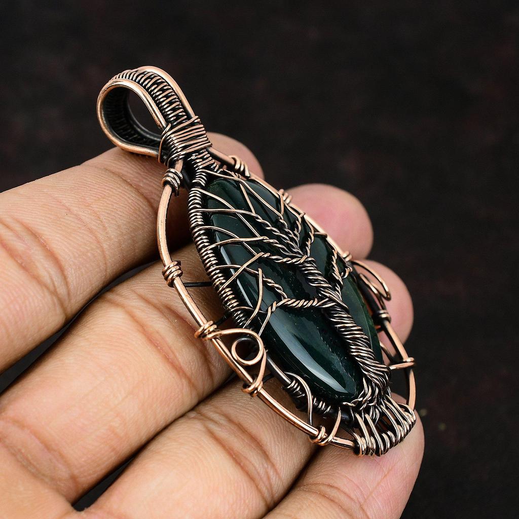 Кулон «Дерево жизни» с кровавым камнем, обернутый медной проволокой, дизайнерский кулон, драгоценный камень, кулон ручной работы, настоящее ювелирное изделие из кровавого камня, подарок для нее