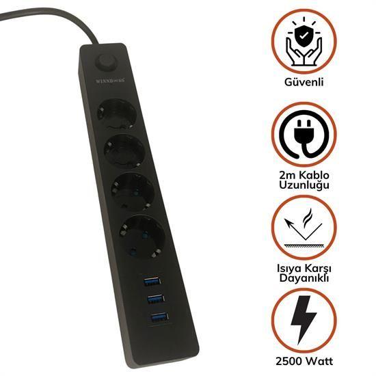Termak Surge Protected Extension Cable with 4 Sockets and 3 USB Ports Power & Charging