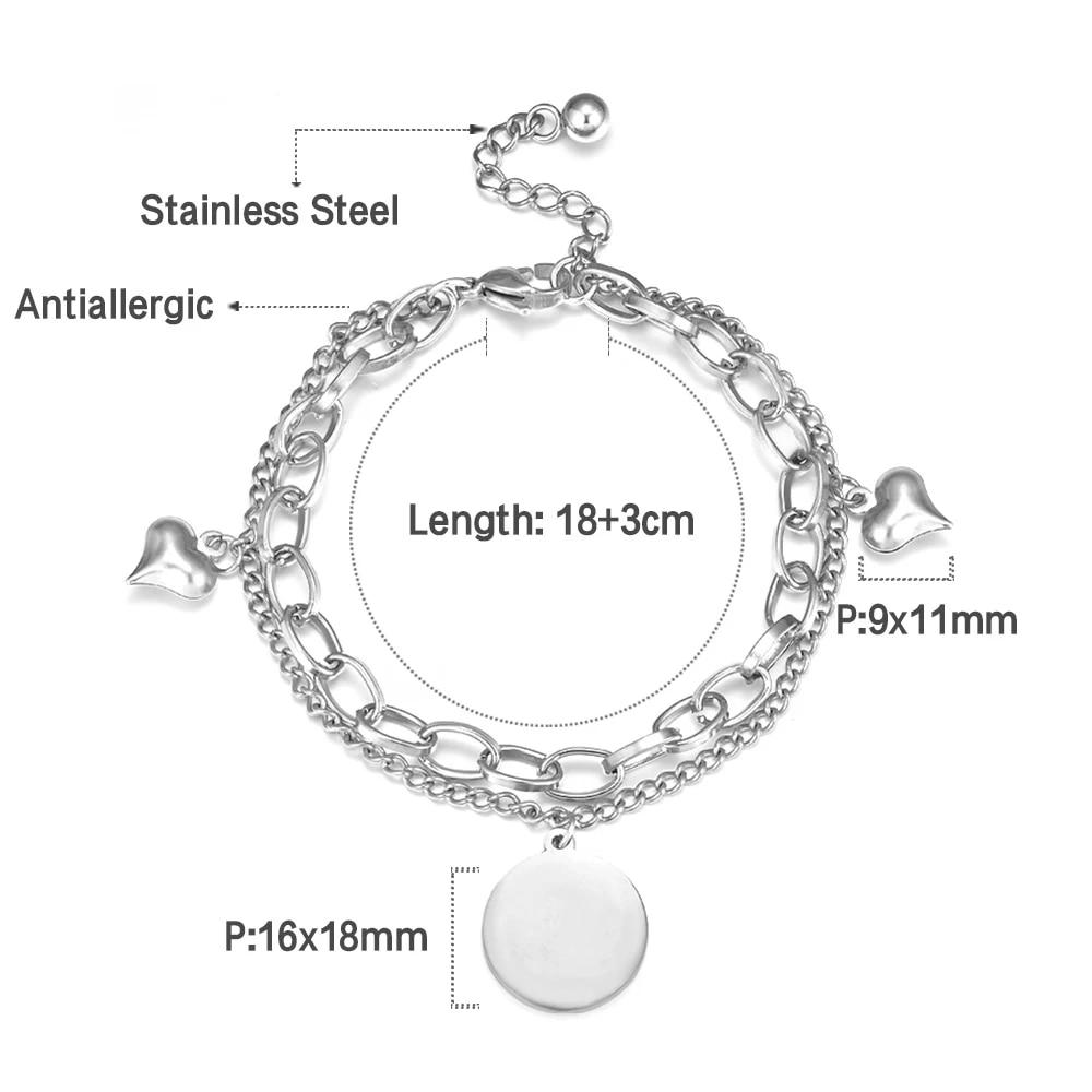 LUXUSTEEL браслет-подвеска в виде сердца и монеты из нержавеющей стали для женщин и девочек, золотой цвет, кубинский браслет-цепочка, ювелирное изделие, подарок 20 см