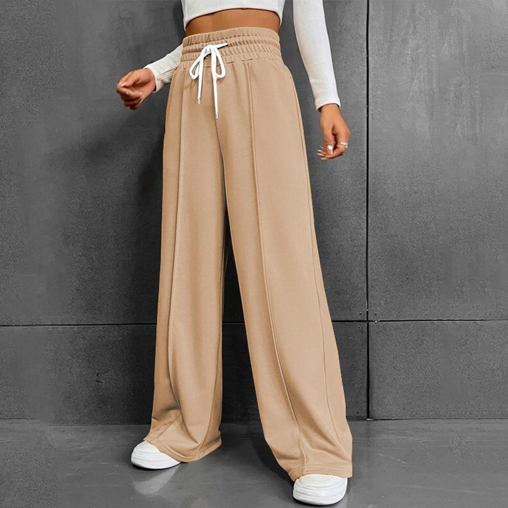 Женские модные однотонные универсальные повседневные брюки с карманами, свободные спортивные брюки с высокой талией и широкими штанинами на шнурке