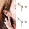Ear Studs Asymmetric Anti-rust Women Leaf Rhinestone Tassel Earrings for Wedding