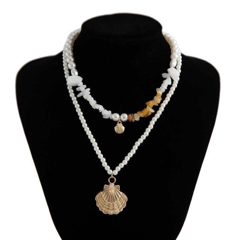 Богемное летнее многослойное ожерелье для женщин, винтажное ожерелье в стиле барокко с имитацией жемчуга и бисером, ракушка, морская звезда, кулон, ожерелье, ювелирные изделия