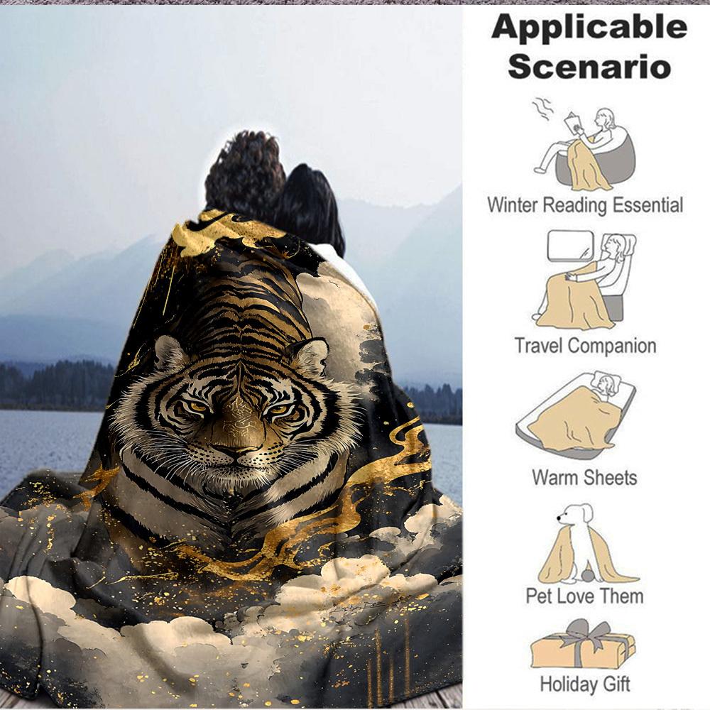 1pc Tiger Art Print Soft & Warm Polyester Knit Blanket, Digital Printed, All-Season Throw for Napping, Traveling, Sofa yy250906045