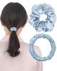 Набор из 2 шелковых резинок для волос Haircare Silk Scrunchie [Под наблюдением профессионалов] Резинки, 100% шелк, Не оставляют следов, Стильные, Толстые, (Серовато-синий)